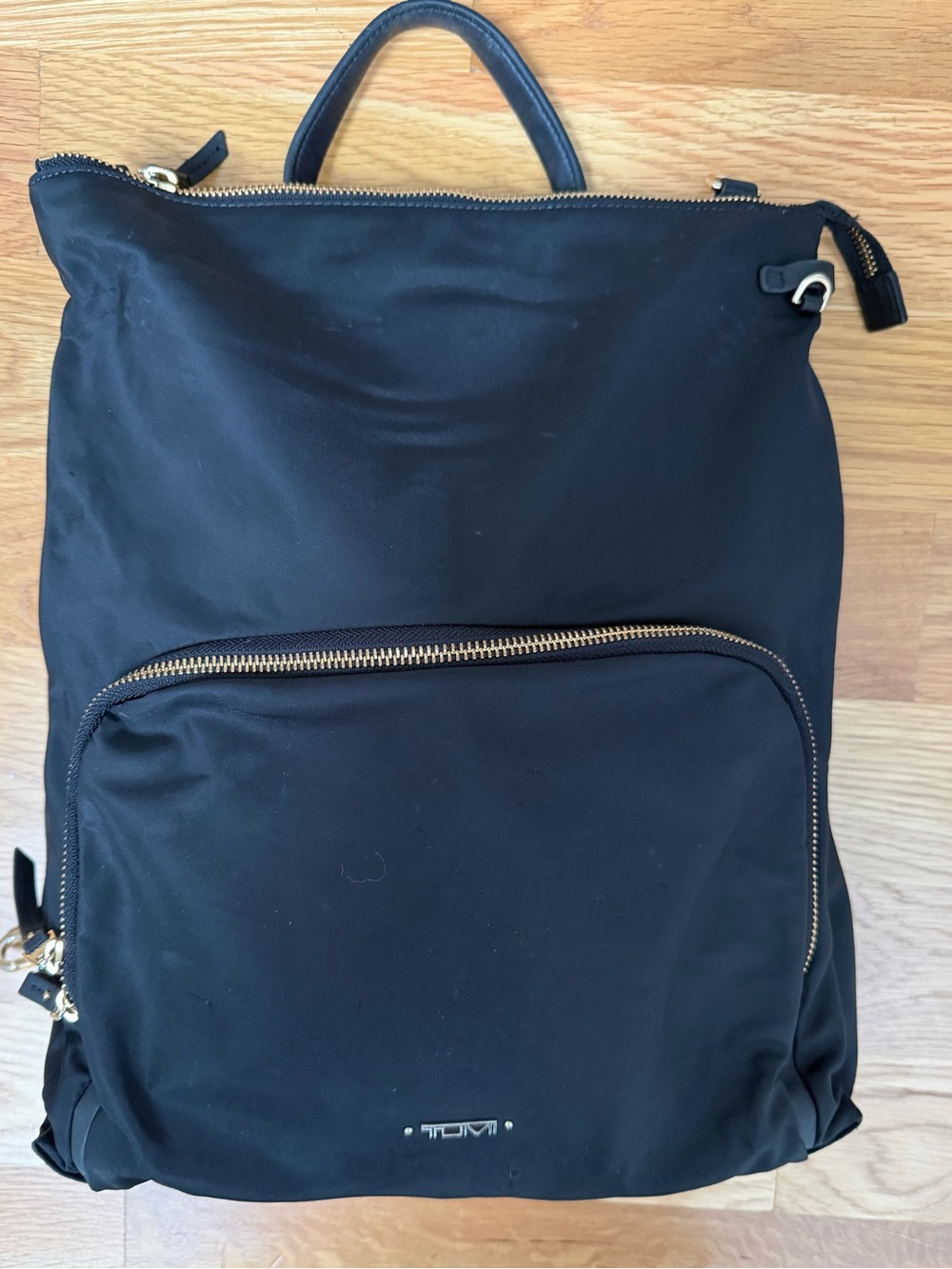 TUMI Voyageur Jackie Convertible Backpack Crossbody Black Gold